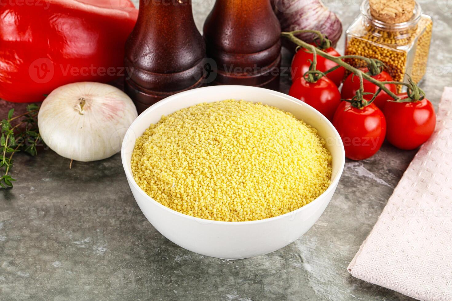 Raw dry wheat couscous grain photo