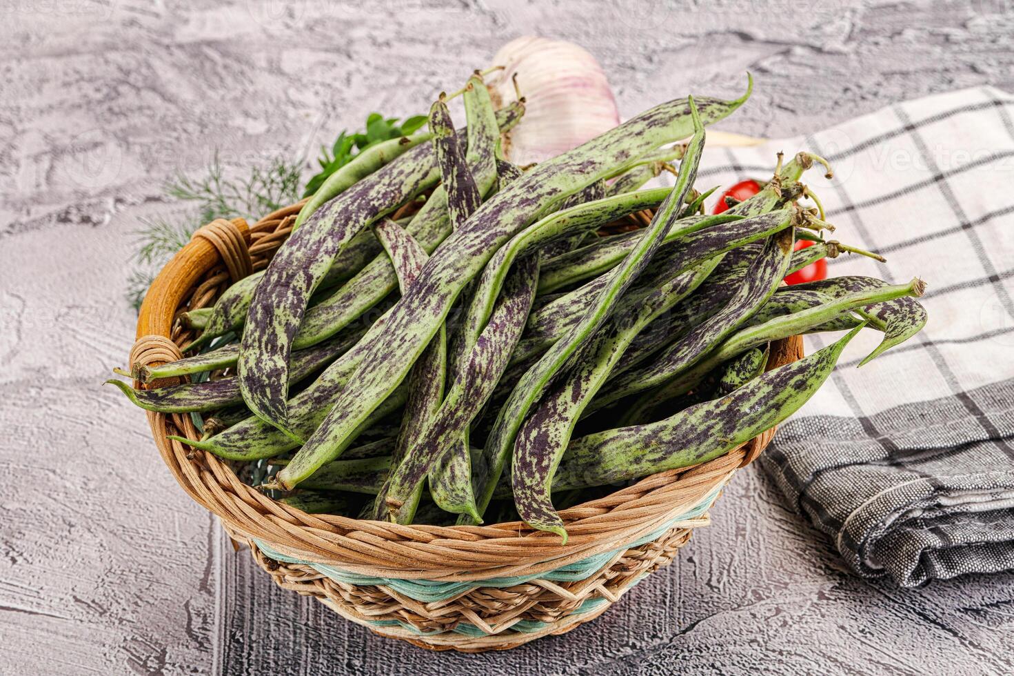 Fresh raw young green beans photo
