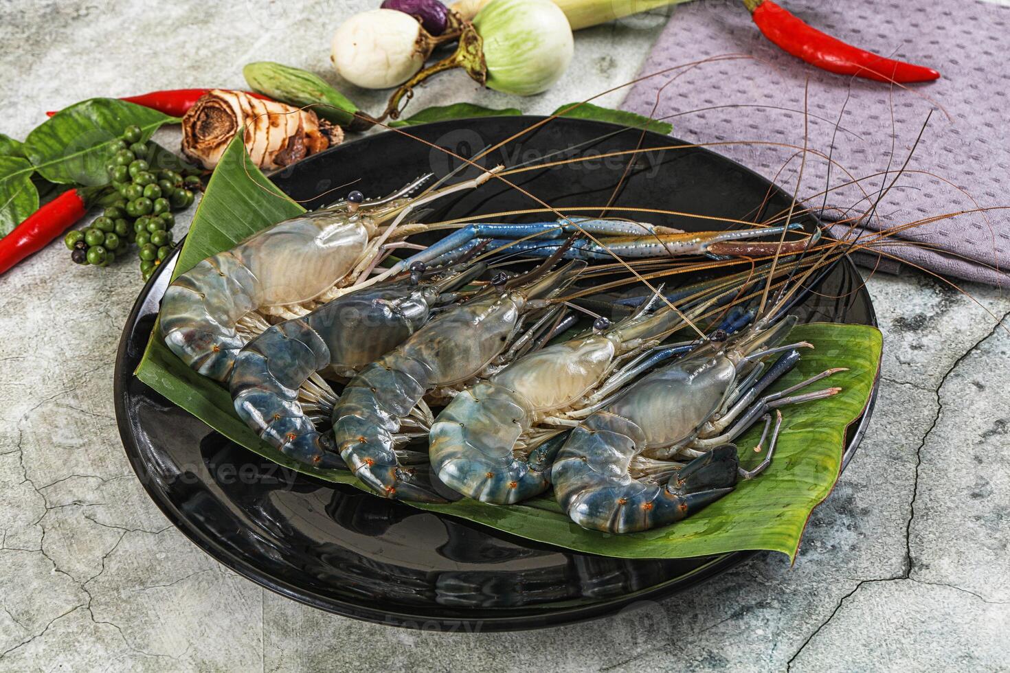 Raw blue river prawn in the plate photo