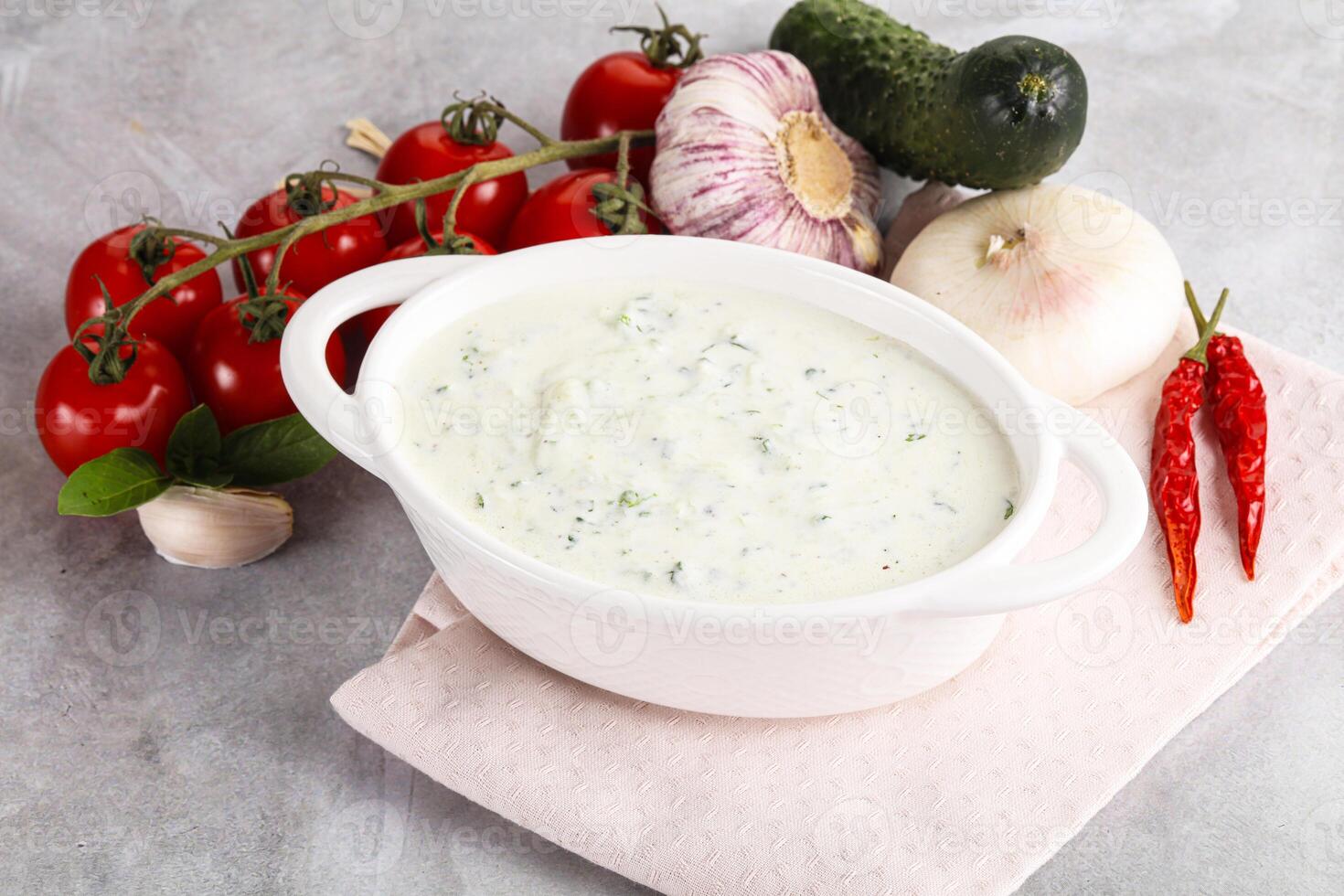 Traditional delicious appetizer greek tzatziki Turkish name cacik photo