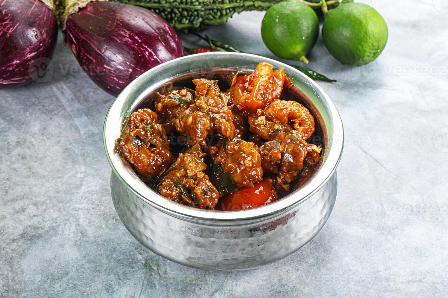 Asian cuisine - prawn in chili sauce photo
