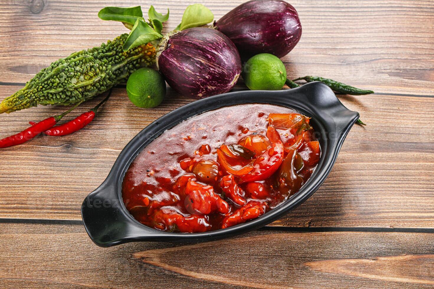 Asian cuisine - prawn in hot garlic sauce photo