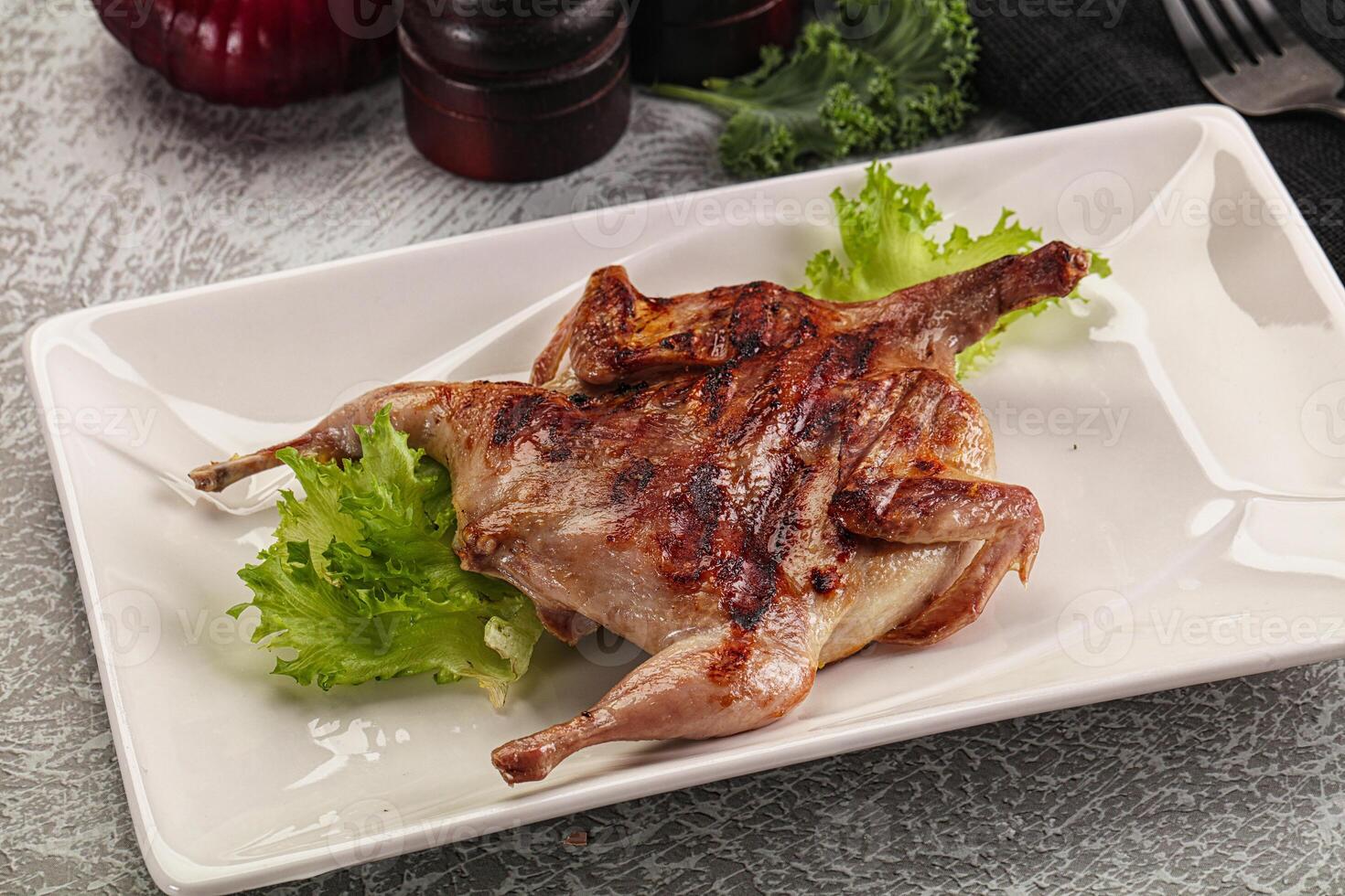 Grilled quail in the plate photo