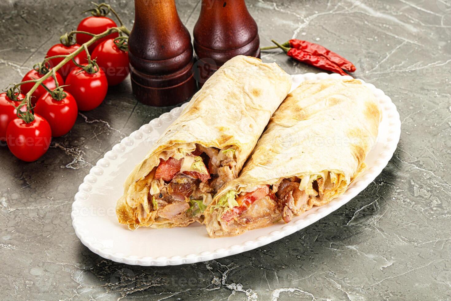 Shawarma with grilled chicken meat photo