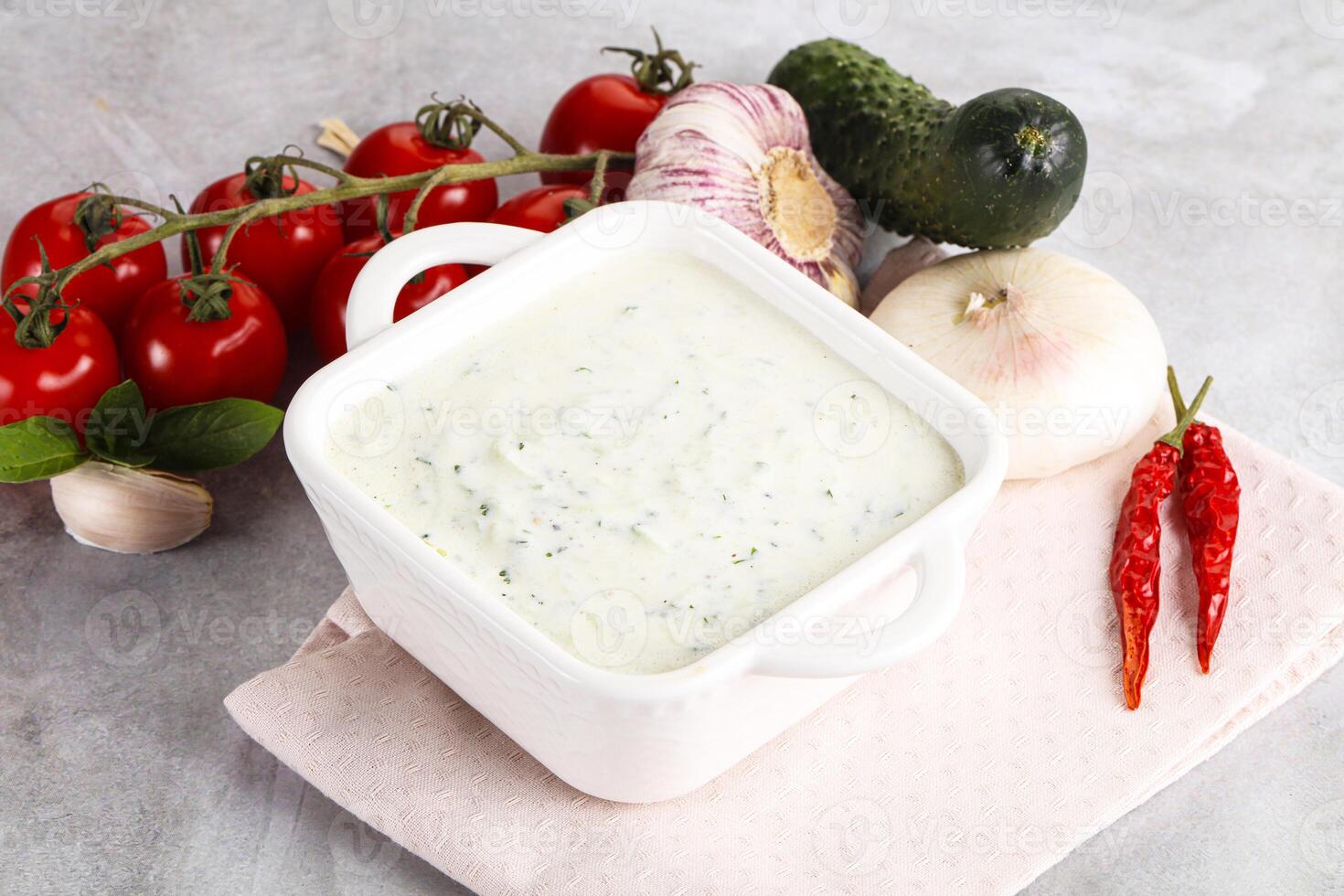 Traditional delicious appetizer greek tzatziki Turkish name cacik photo