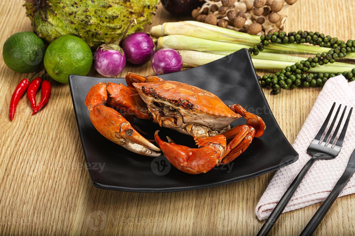 Delicous luxury steamed red crab photo