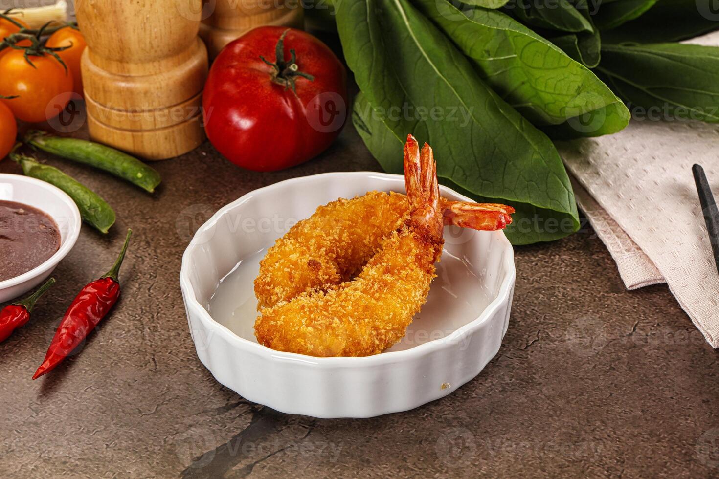 Crispy breaded golden fried prawns photo