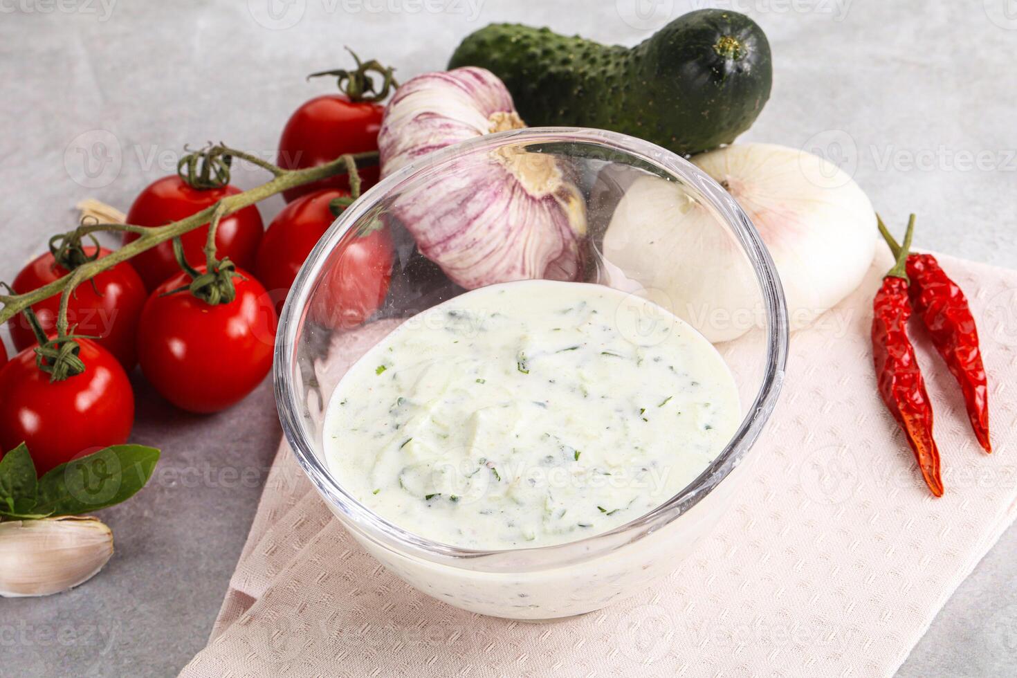 Traditional delicious appetizer greek tzatziki Turkish name cacik photo