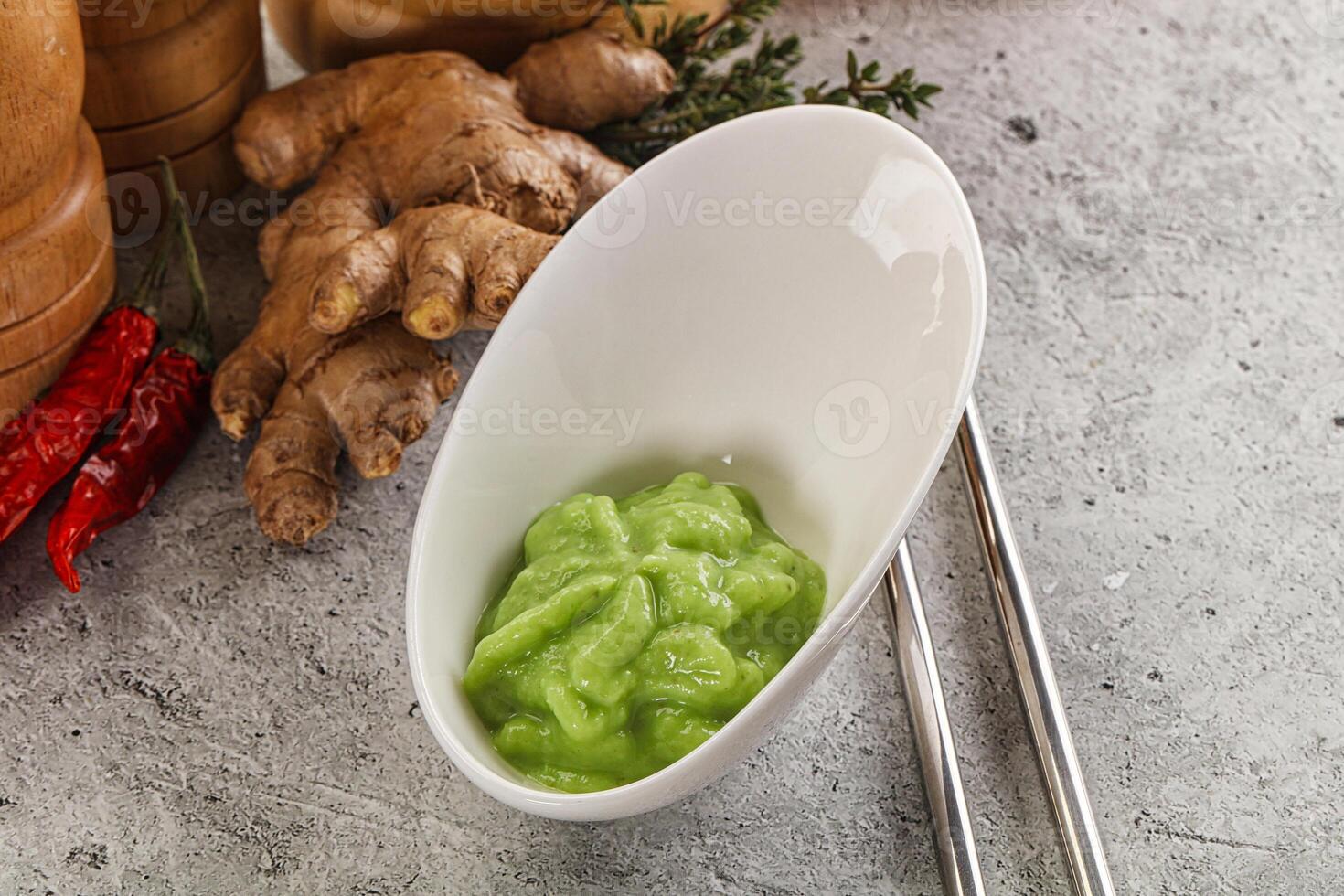 Green organic asian Wasabi seasoning photo