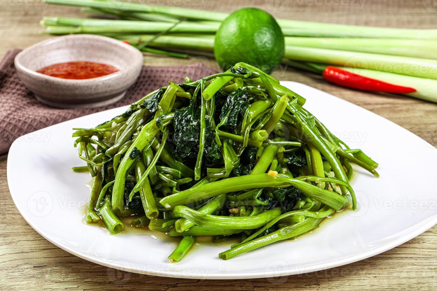 Asian cuisine stir fried morning glory photo