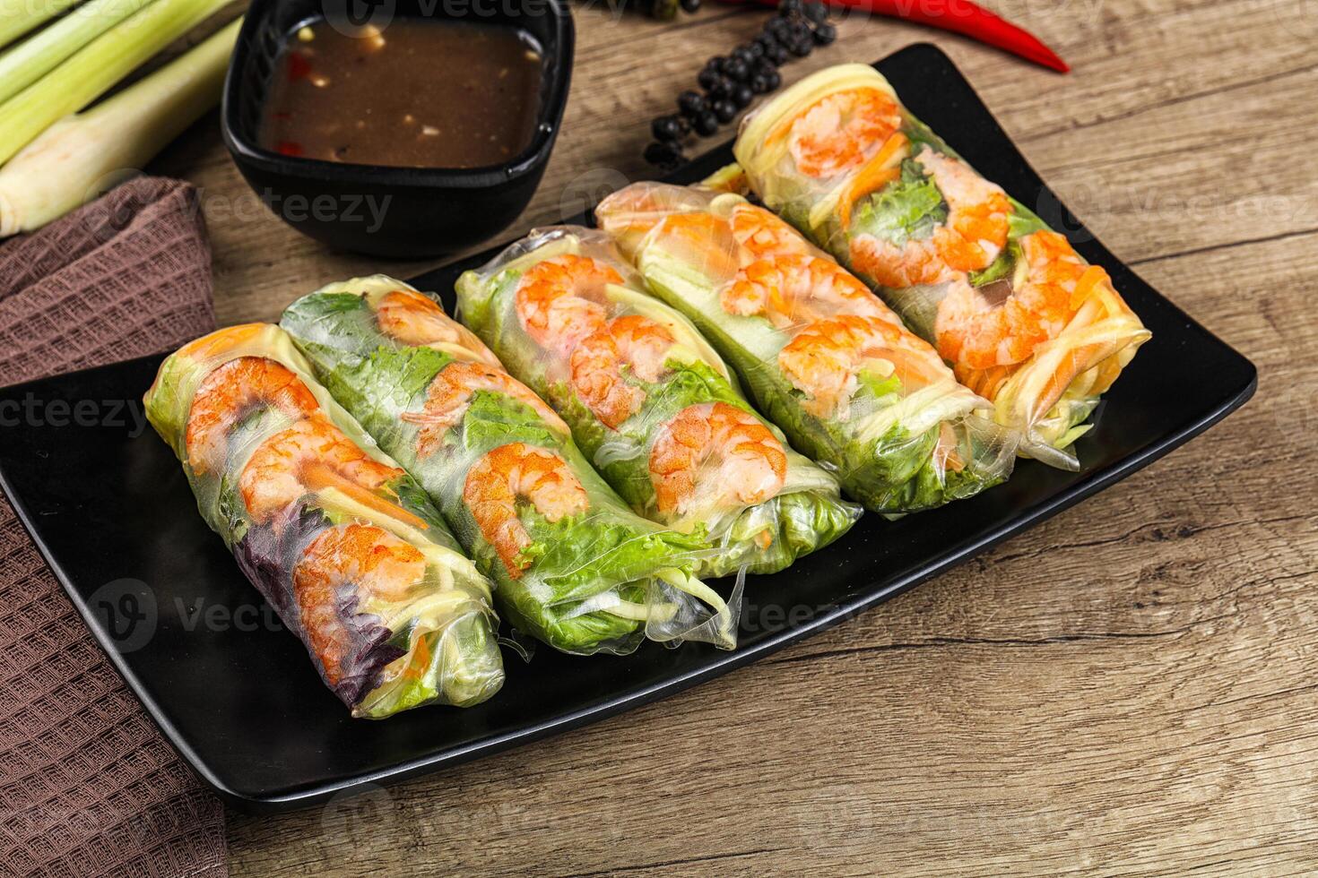 Vietnamese spring roll with prawn and mango photo