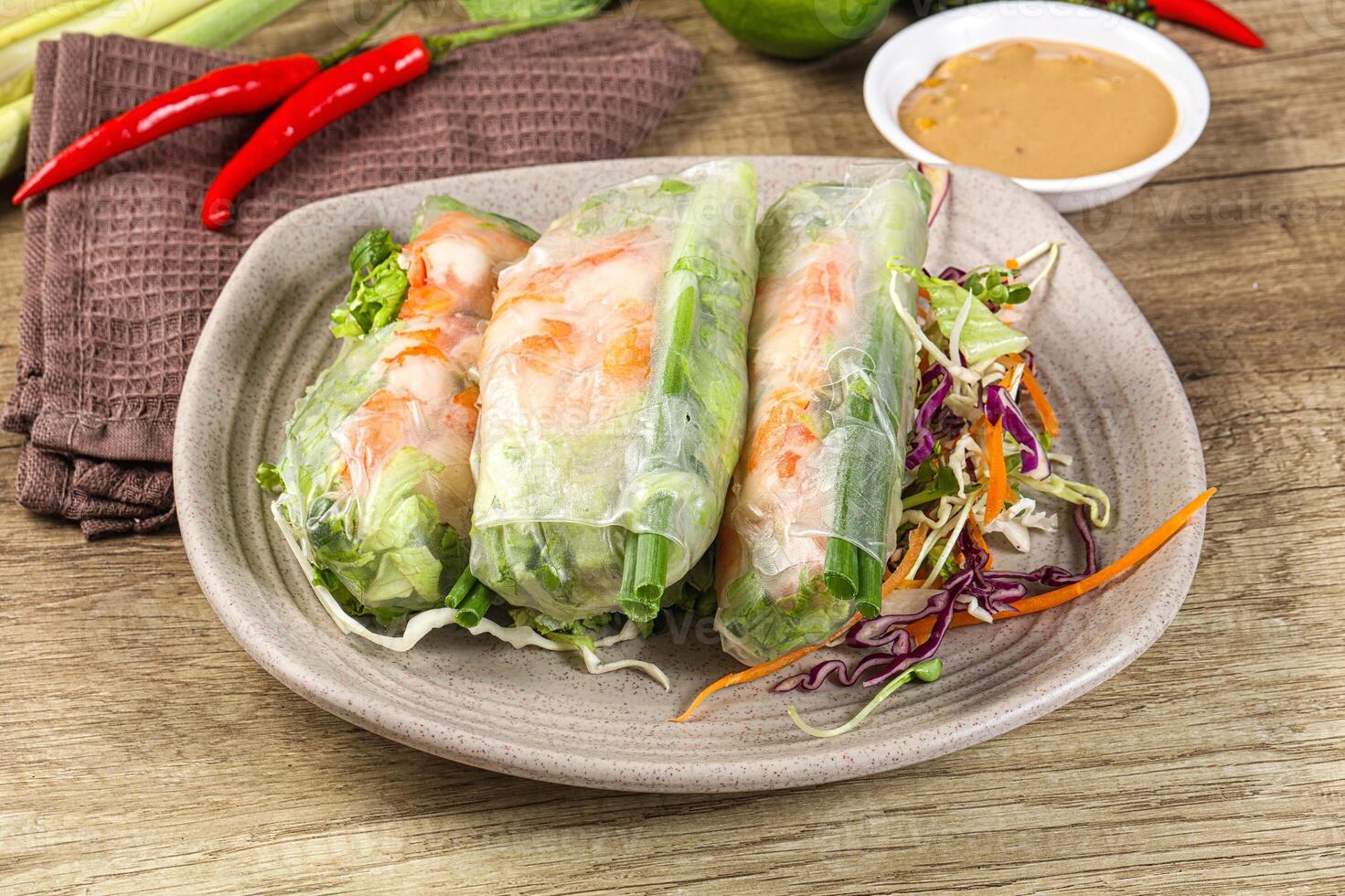 Vietnamese spring roll with prawn and salad photo
