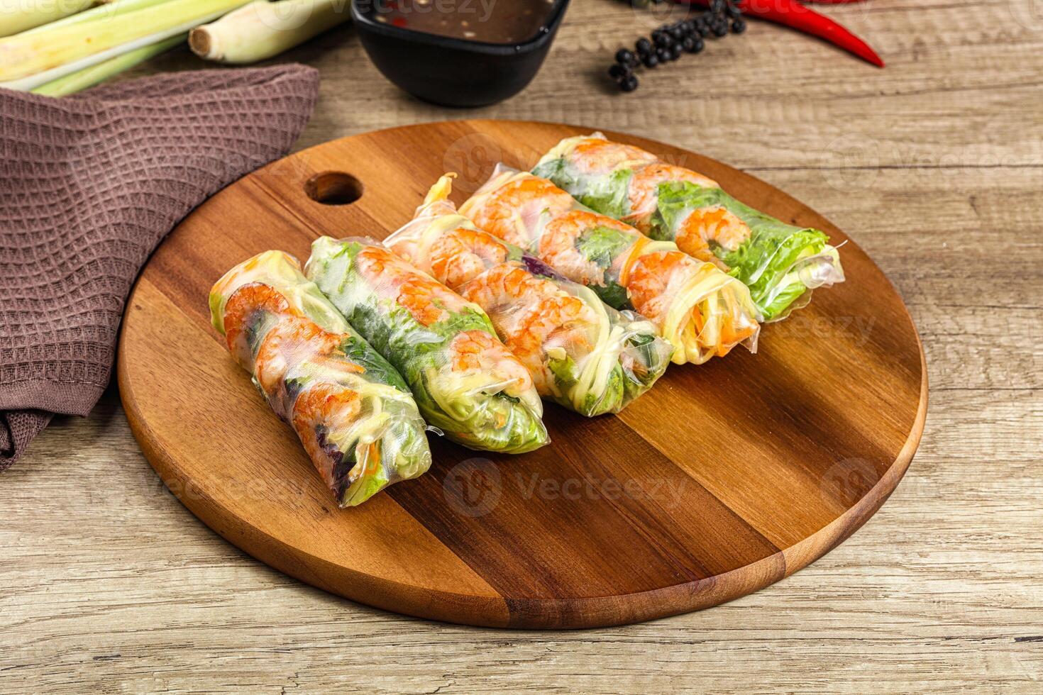 Vietnamese spring roll with prawn and mango photo