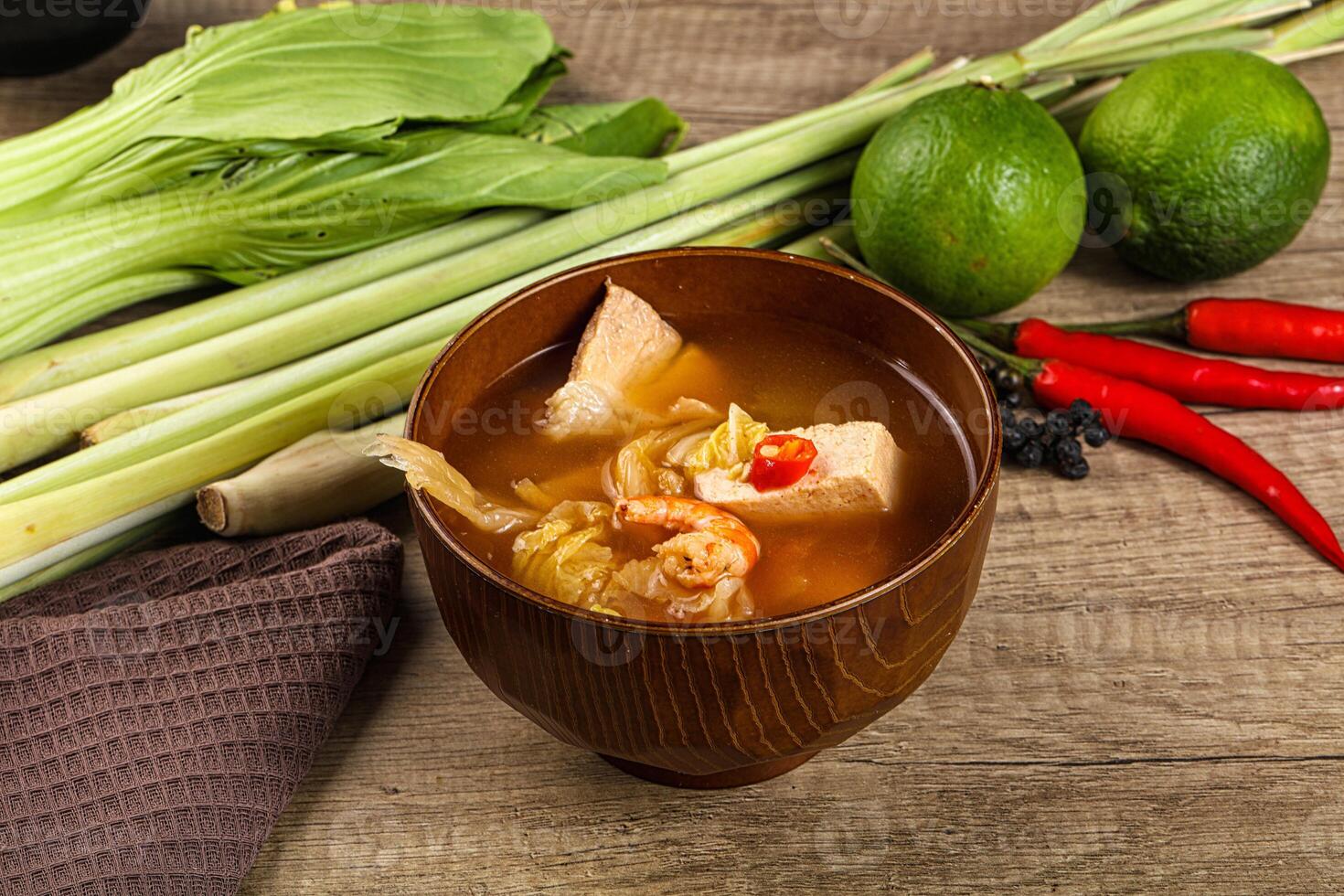 Korean kimchi soup with seafood photo
