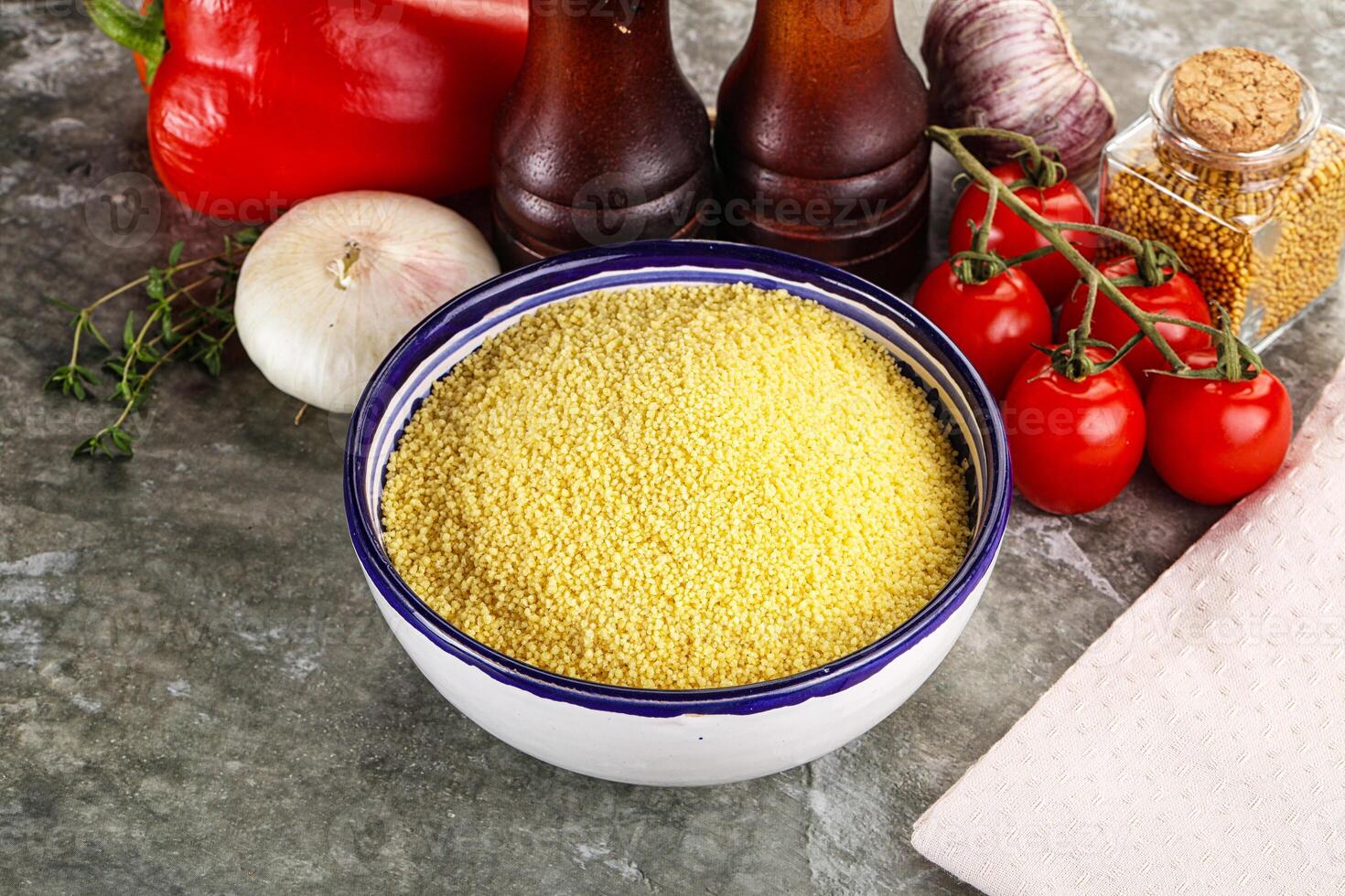 Raw dry wheat couscous grain photo