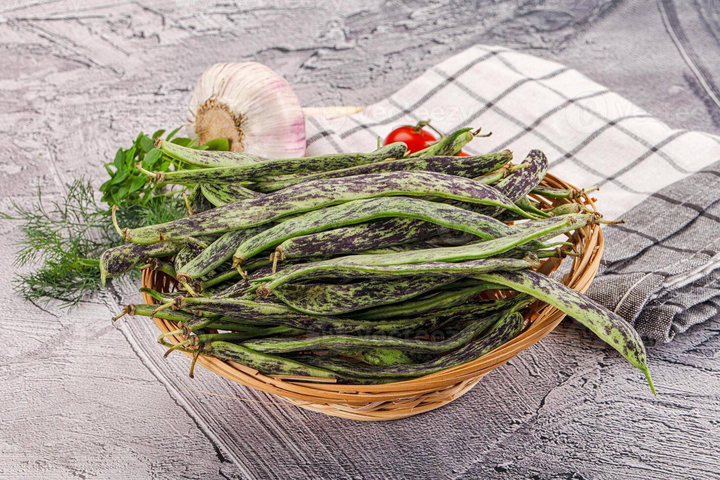 Fresh raw young green beans photo