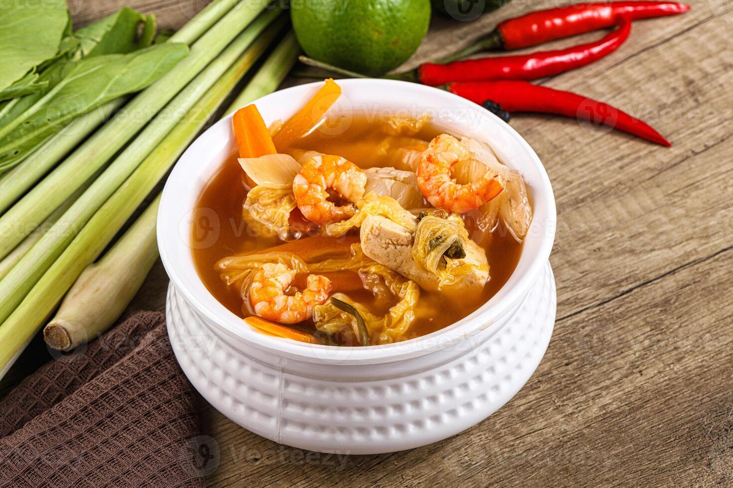 Korean kimchi soup with seafood photo