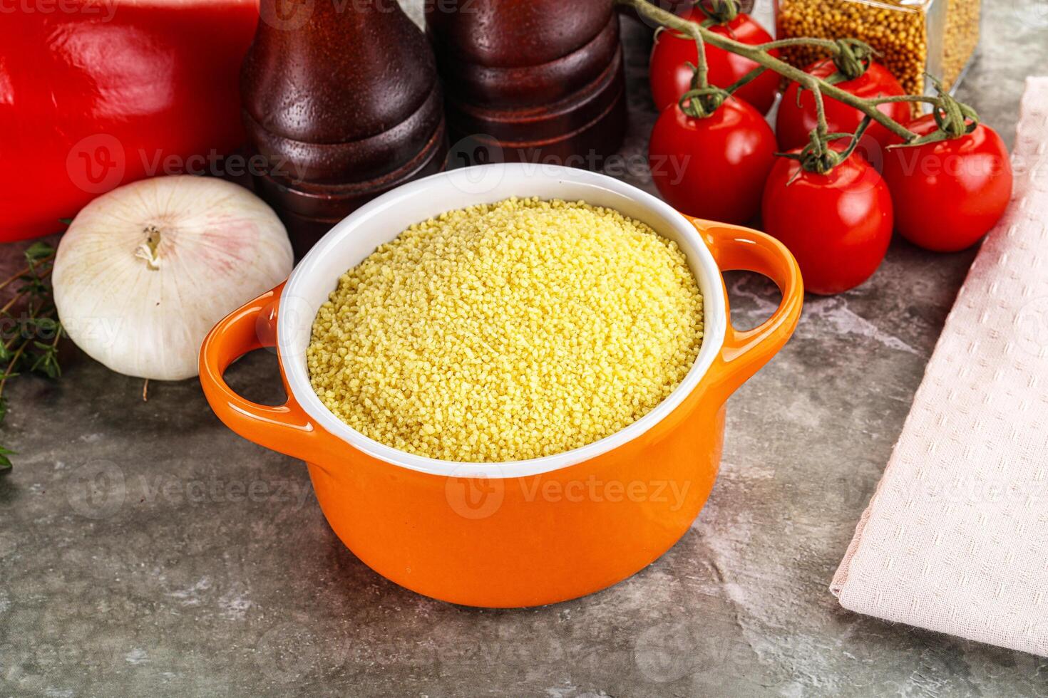 Raw dry wheat couscous grain photo