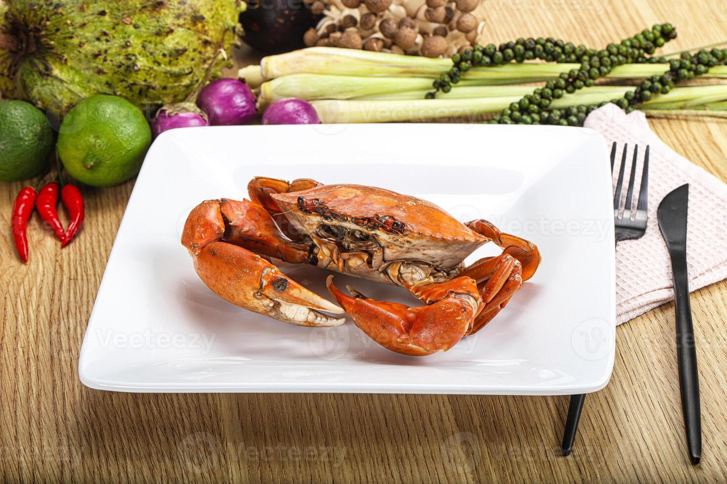 Delicous luxury steamed red crab photo