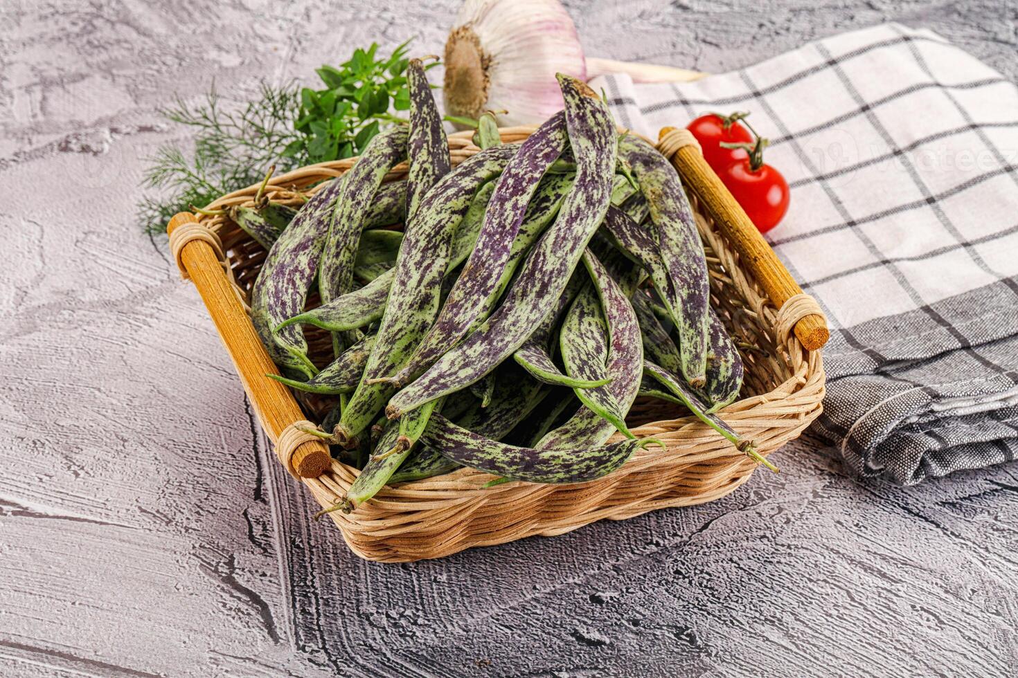 Fresh raw young green beans photo