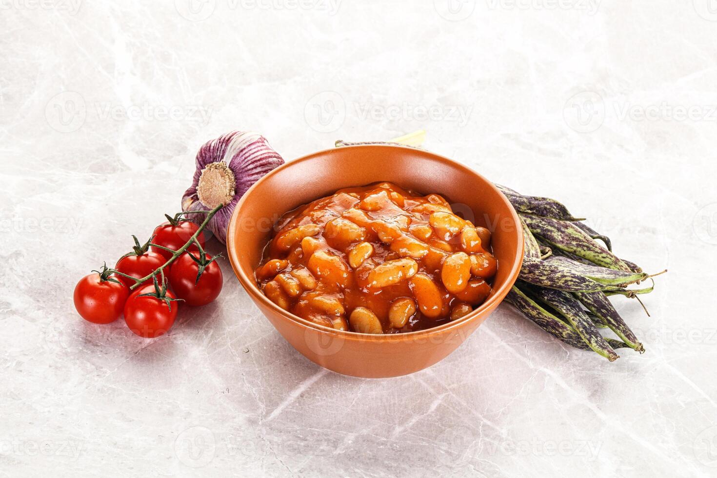 White beans in tomato sauce photo