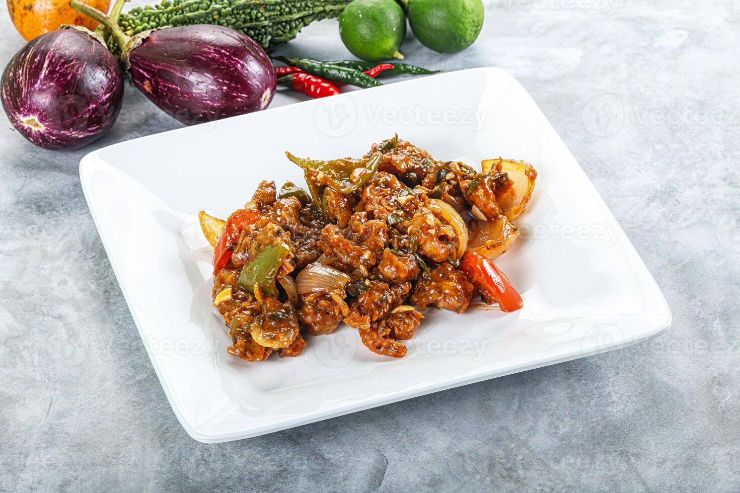 Asian cuisine - prawn in chili sauce photo