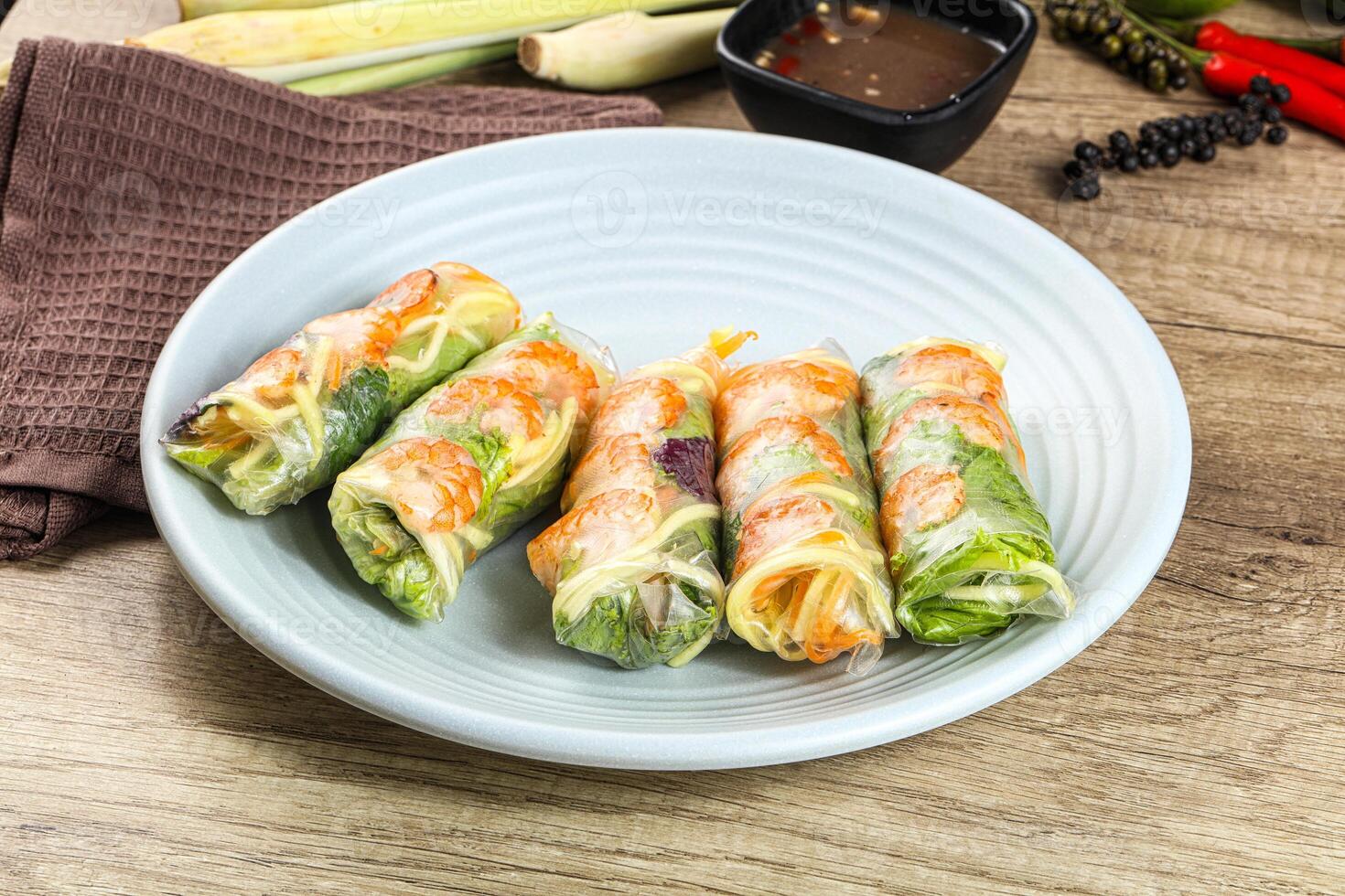 Vietnamese spring roll with prawn and mango photo