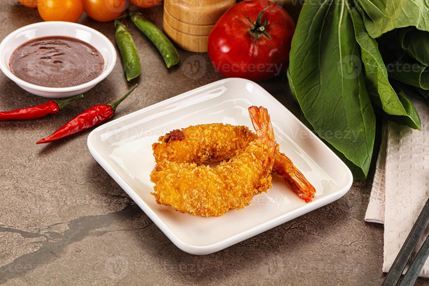 Crispy breaded golden fried prawns photo