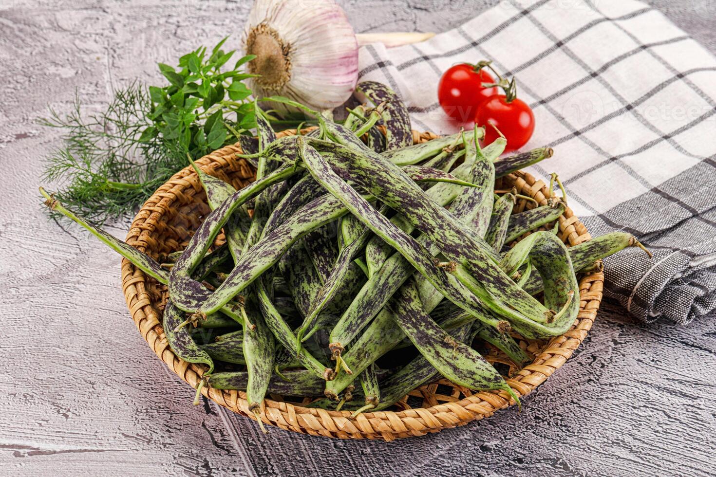 Fresh raw young green beans photo