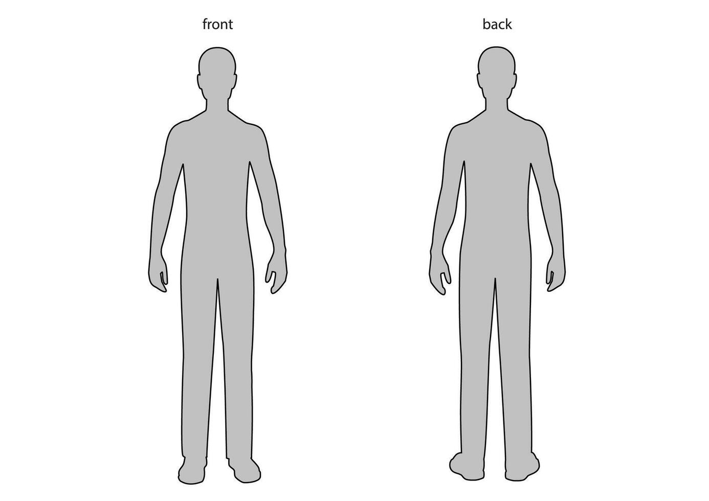 Male silhouette in front and back view vector