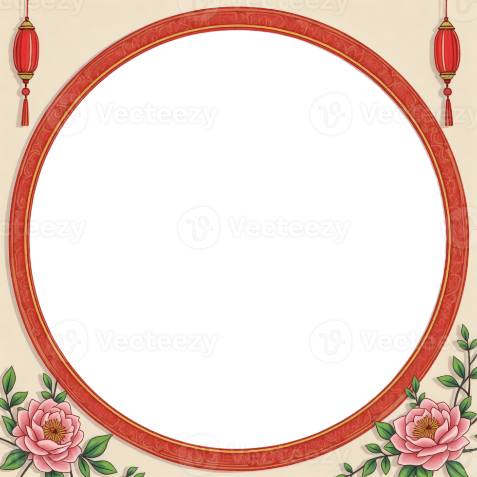 A round frame with flowers and lanterns png