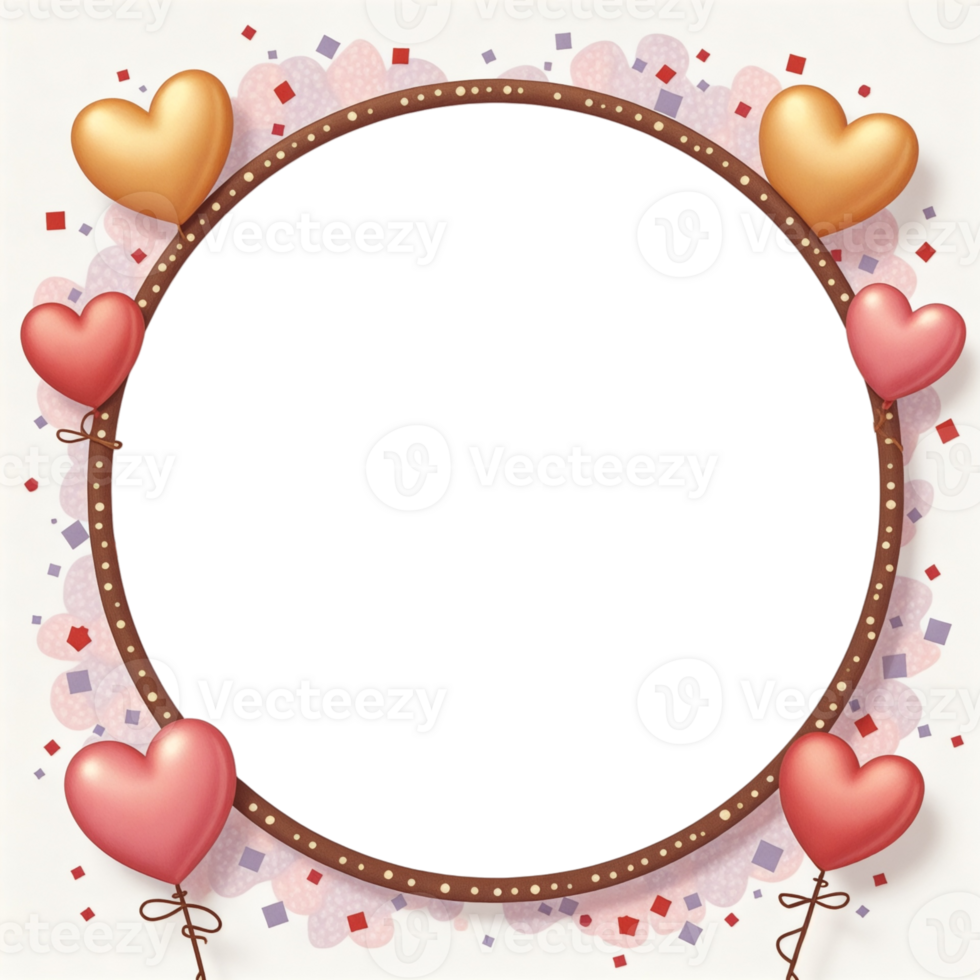 A frame with a heart and balloons in the center png