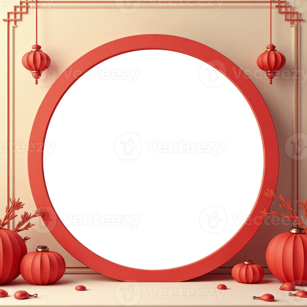 A round frame with red lanterns and decorations png