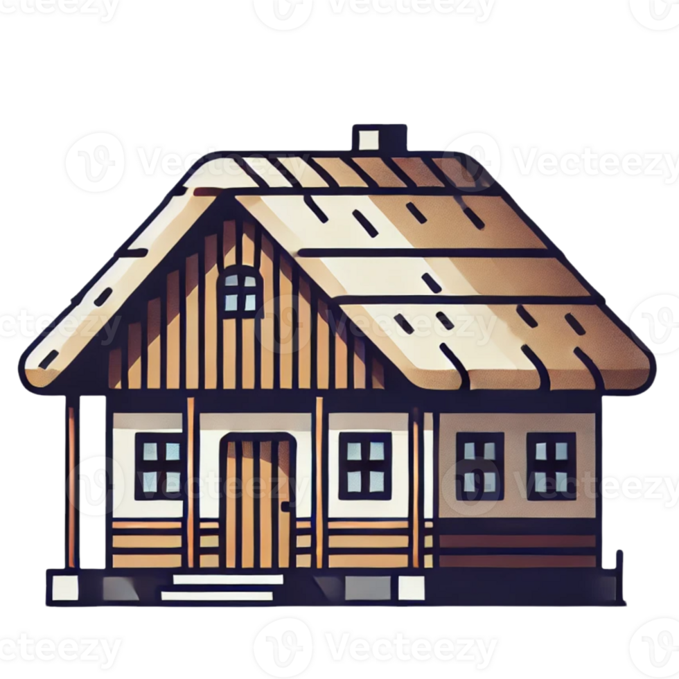 a cartoon house with a thatched roof png