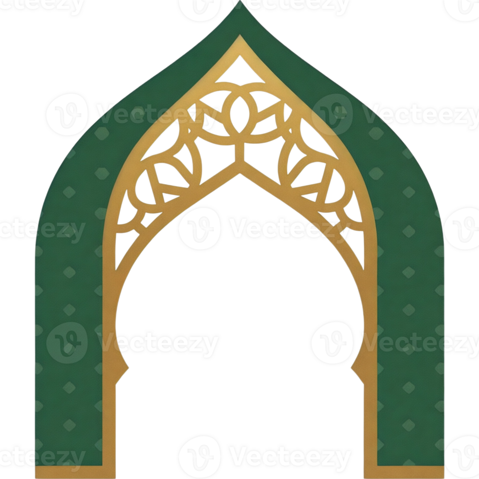 An arabic arch with gold and green trim png