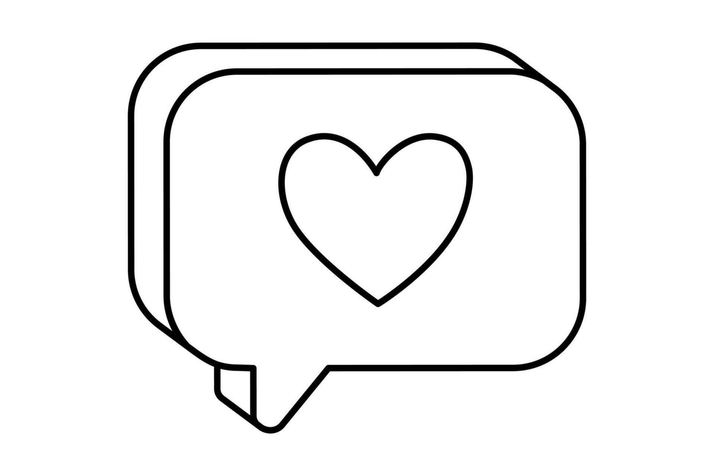 Hand drawn cute outline illustration speech bubble with heart. Flat falling in love message line art doodle. Online relationships. Social media addiction icon. Like from follower. Isolated. vector