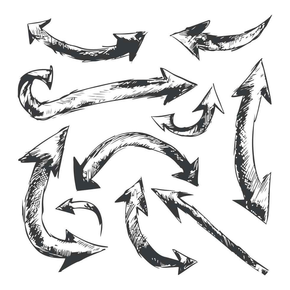 Set of handdrawn arrows in different directions black arrows vector
