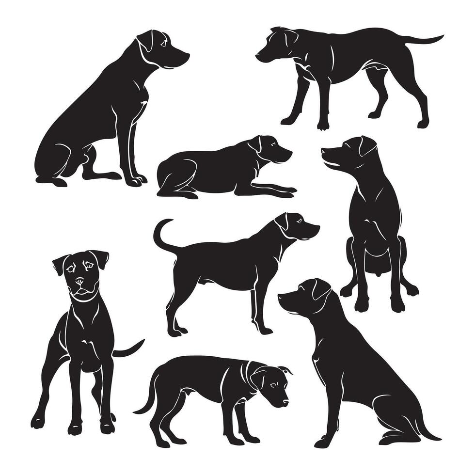 Dog full body silhouette multiple expression collection vector
