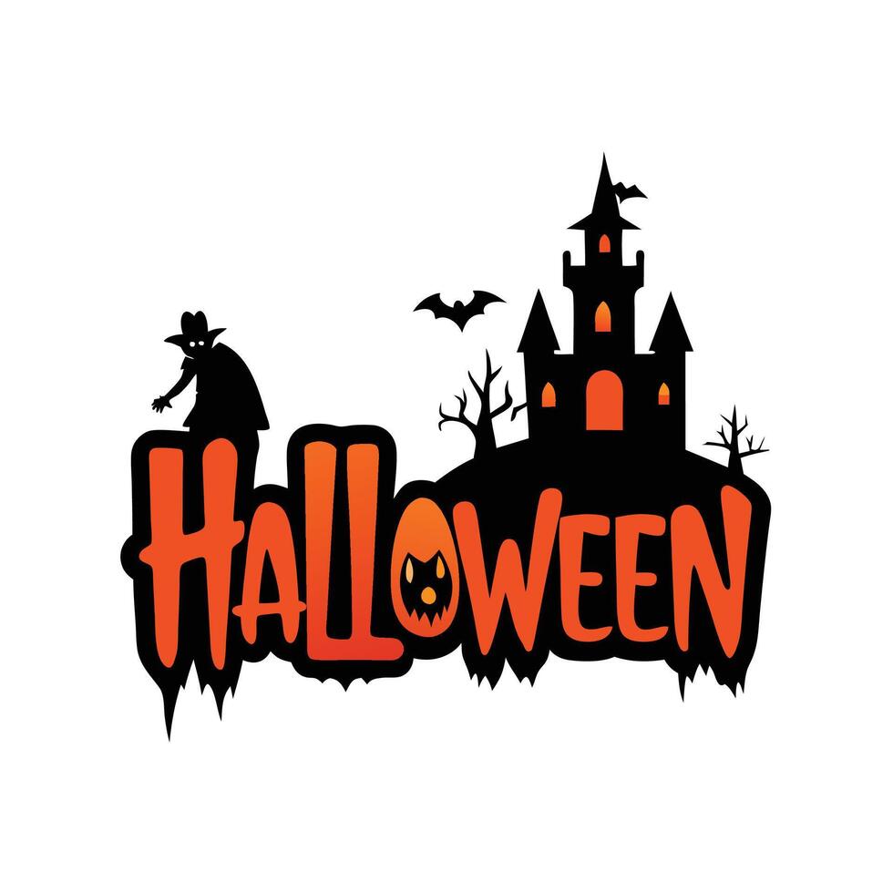 Halloween Event Haunted House and Ghost Silhouette with Pumpkin Symbol vector
