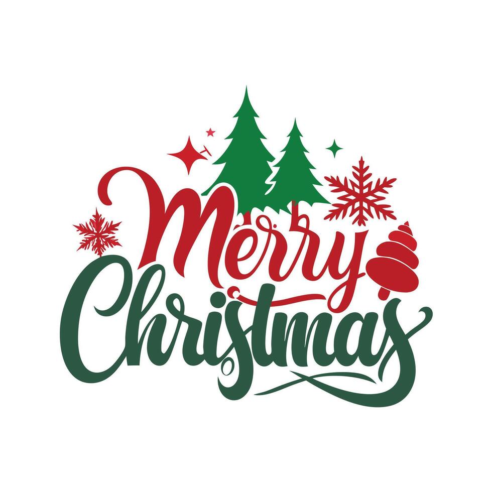 A Merry Christmas Day Celebration with Typographic Art Christmas Tree Decorations and Gift Boxes Filled vector