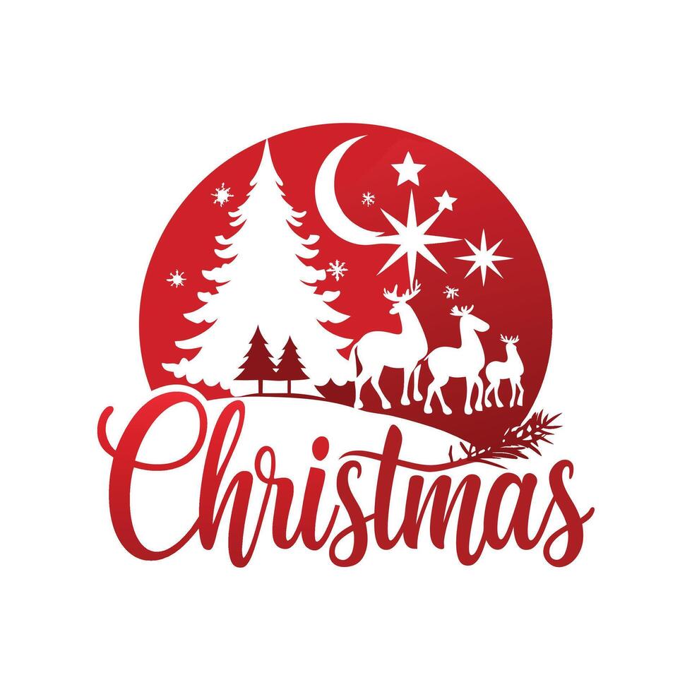 christmas logo with deer and trees vector