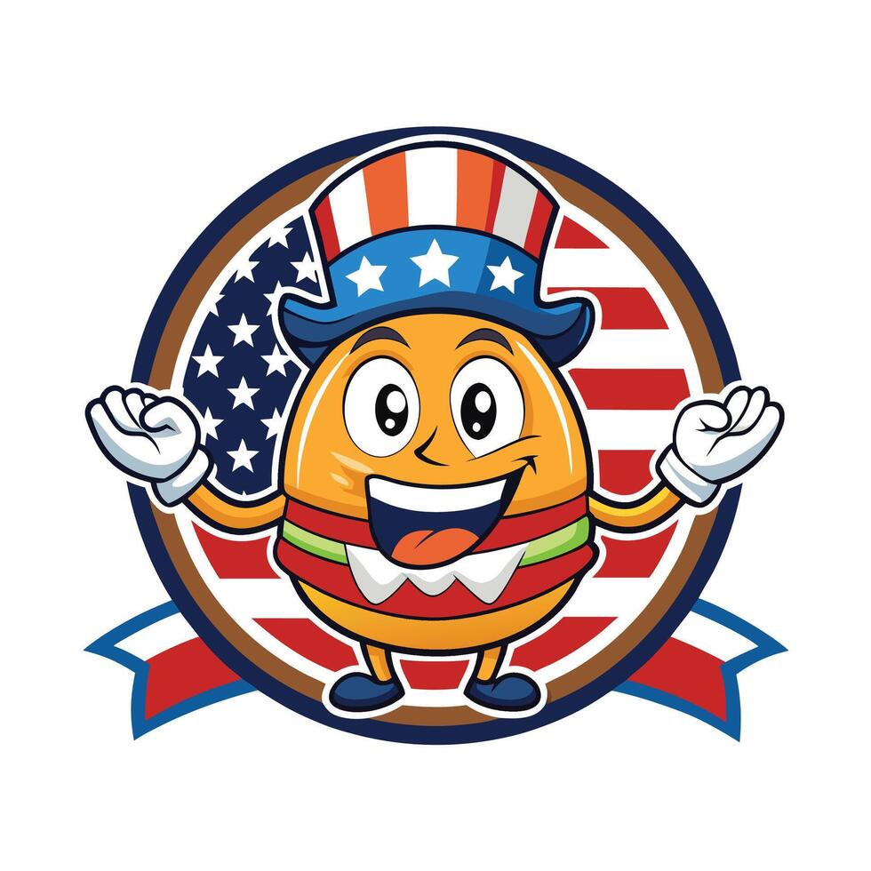 American food badge logo icon isolated against american flag badge vector