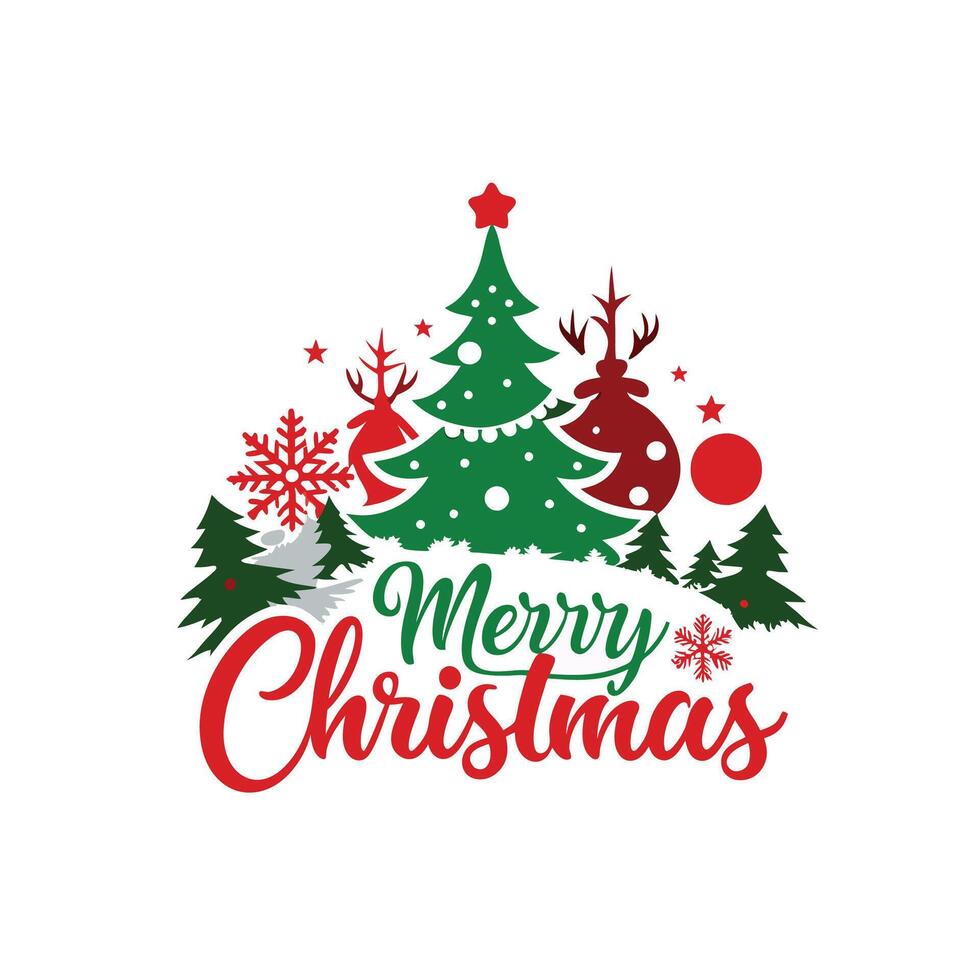 merry christmas card with Christmas tree, presents and other items illustration vector