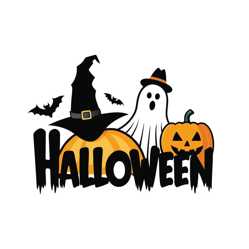 Halloween Night Haunted House and Ghost Silhouette with Eerie Pumpkin Icon vector