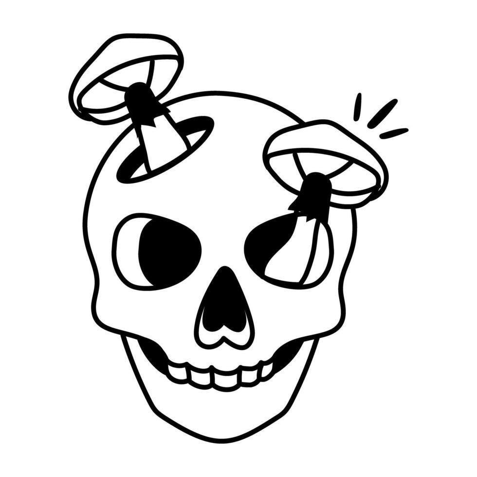 Hand drawn icon of mushroom skull vector