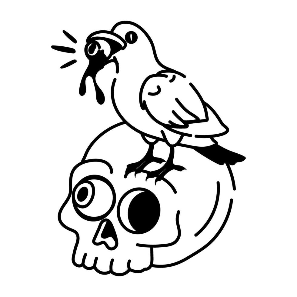 Hand drawn icon of crown skull vector