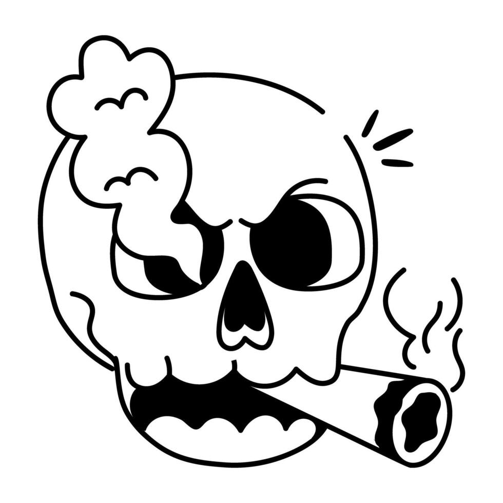 Skull smoking icon in doodle style vector