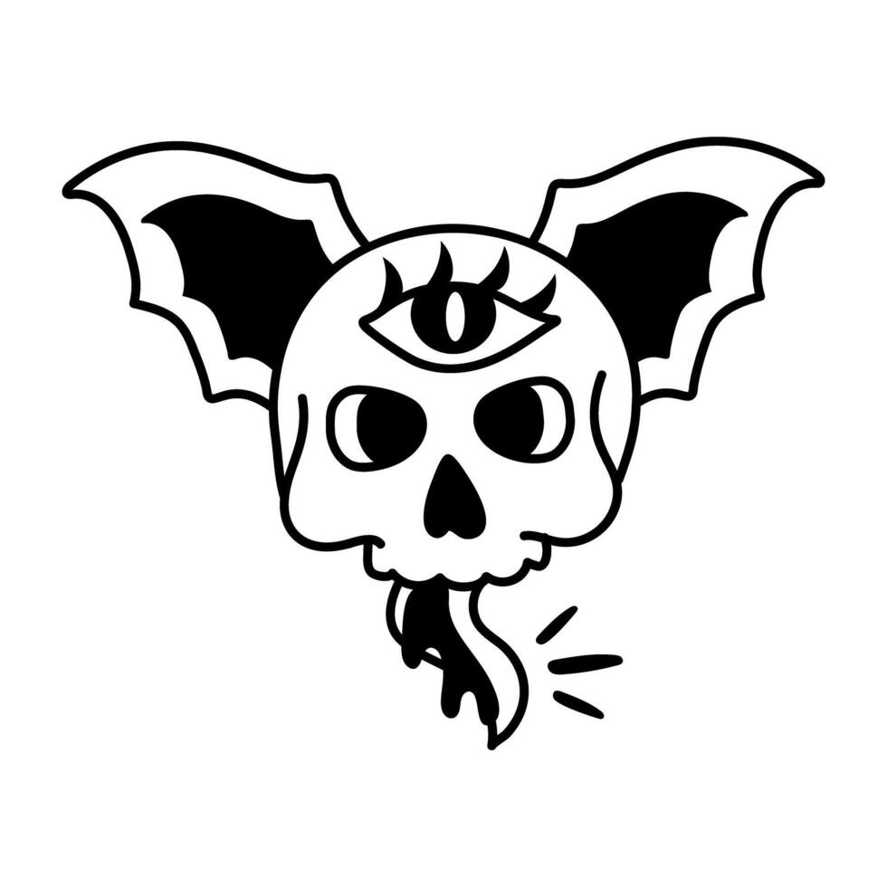 A sketchy icon of bat skull flying with wings vector