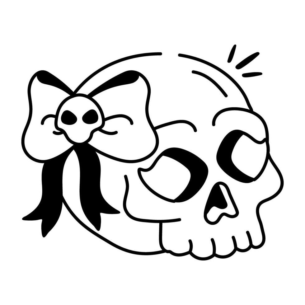 Bow skull icon designed in doodle style vector