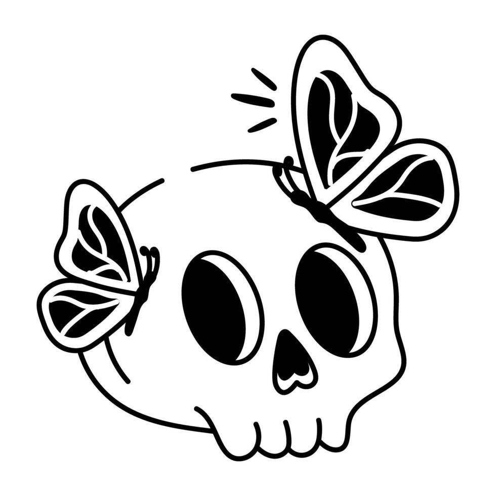 Hand drawn style icon of butterfly skull vector